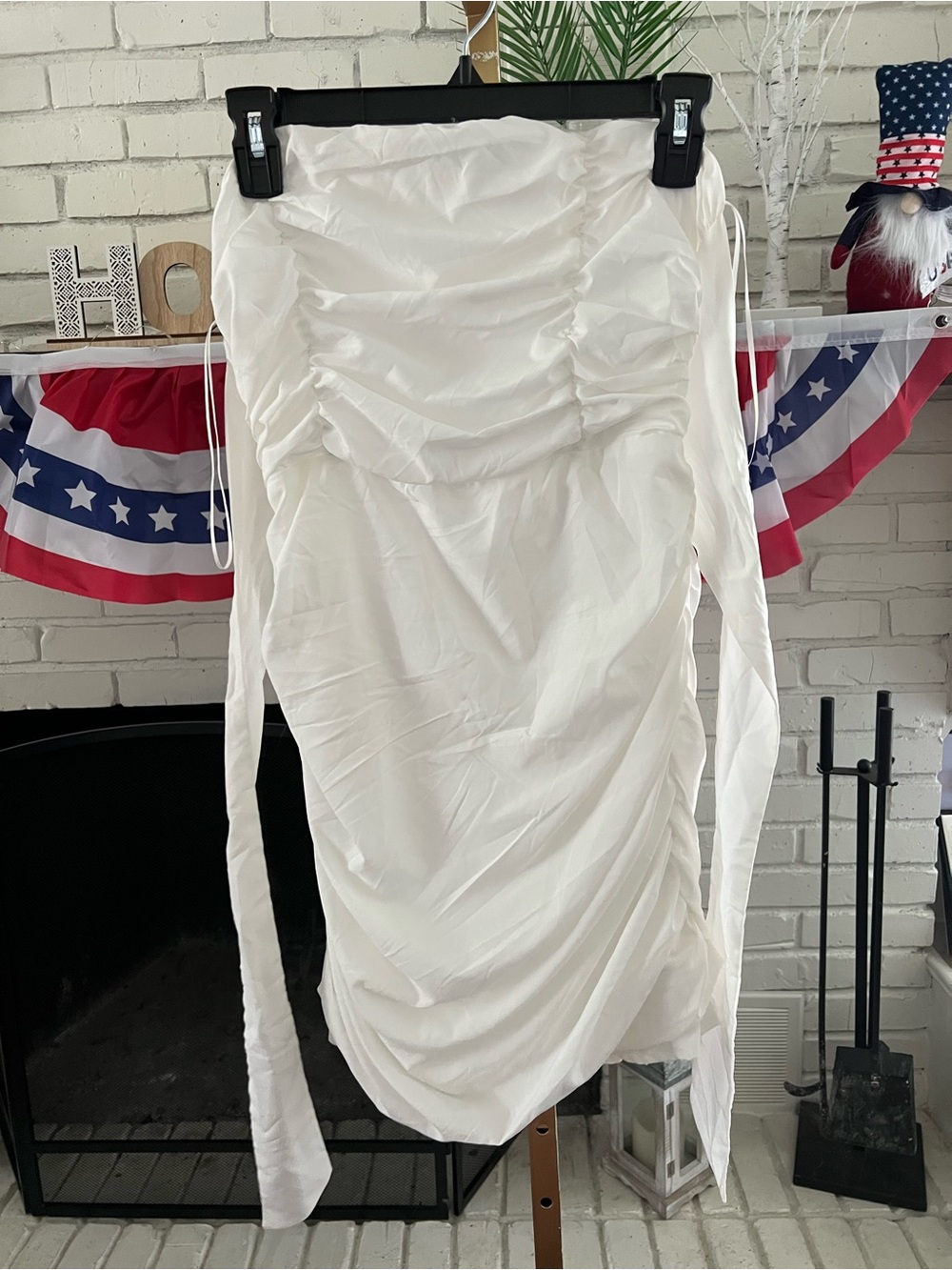 Blue Blush White Ruched Mini Dress with Side Ties